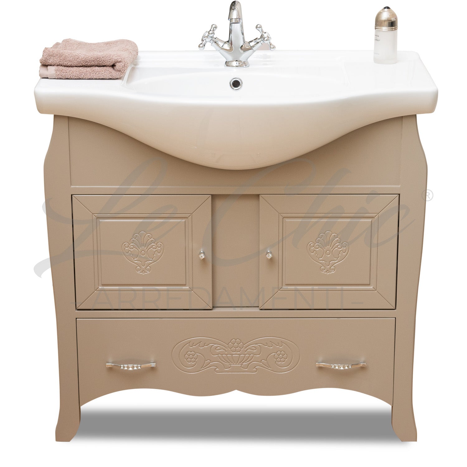 Mobiletto bagno Tortora shabby chic 85 con specchio