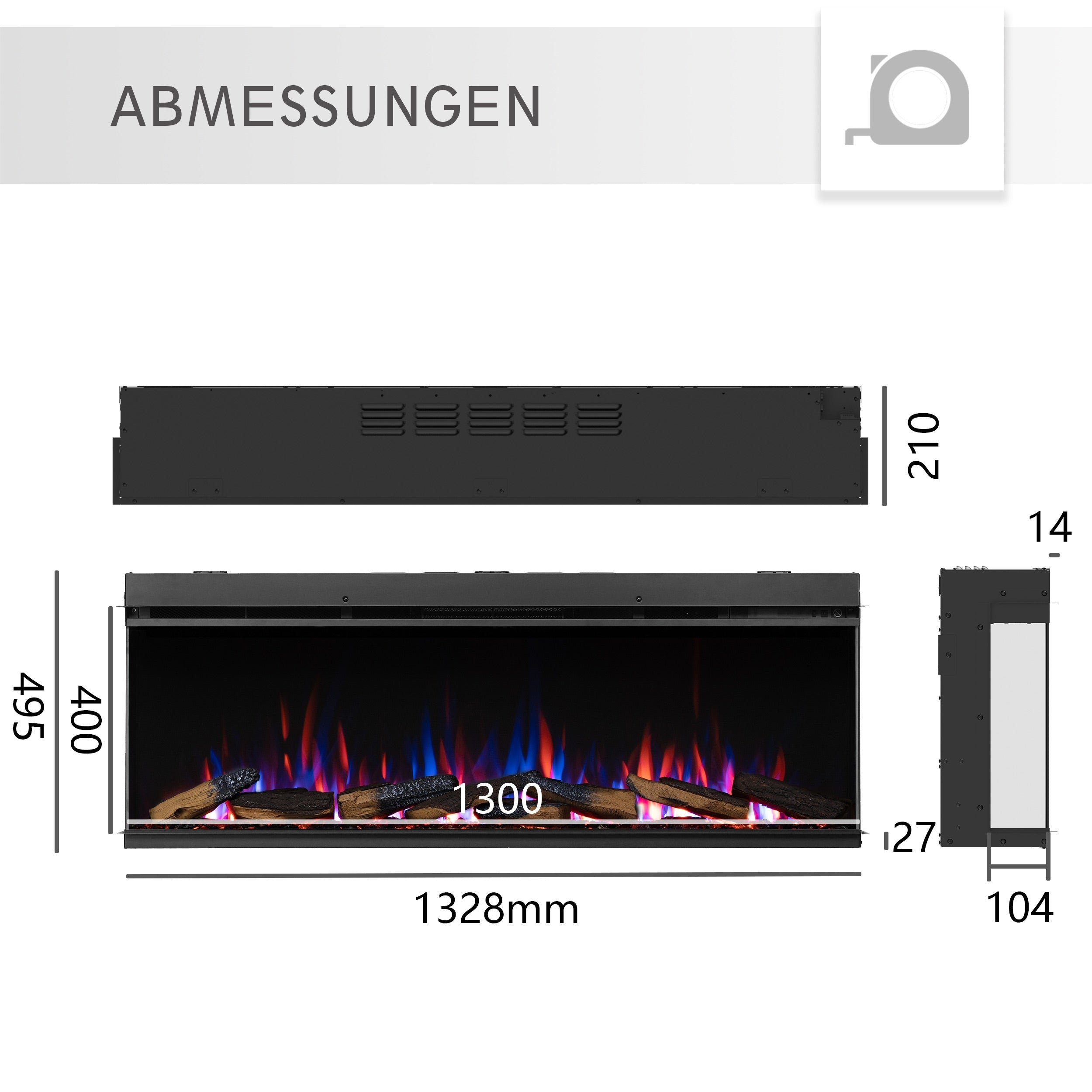 Camino elettrico a inserto Athena 52"| Riscaldamento 1500W, LED, app, crepitio | Telecomando, timer, termostato