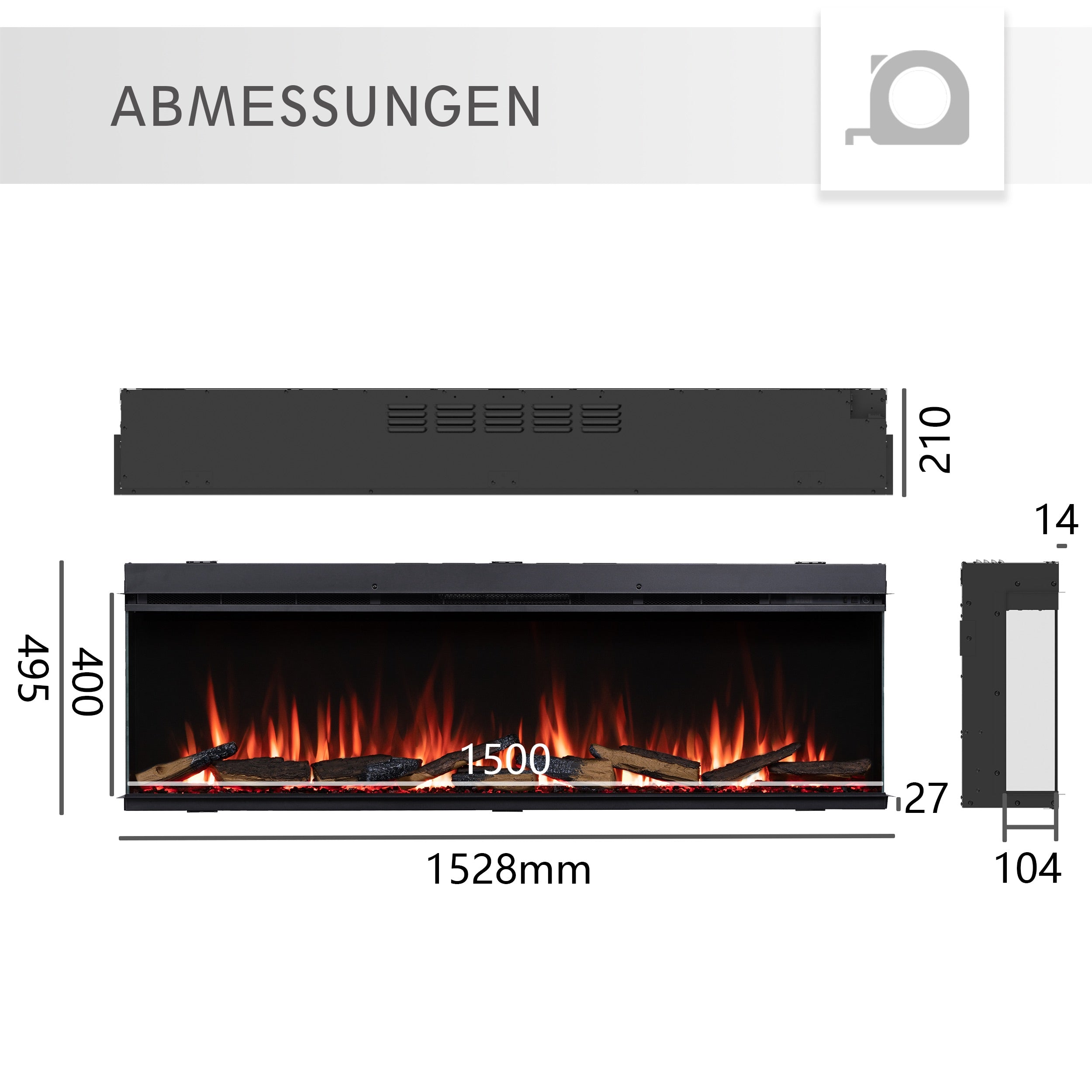 Camino elettrico a inserto Athena 60"| Riscaldamento 1500W, LED, app, crepitio | Telecomando, timer, termostato