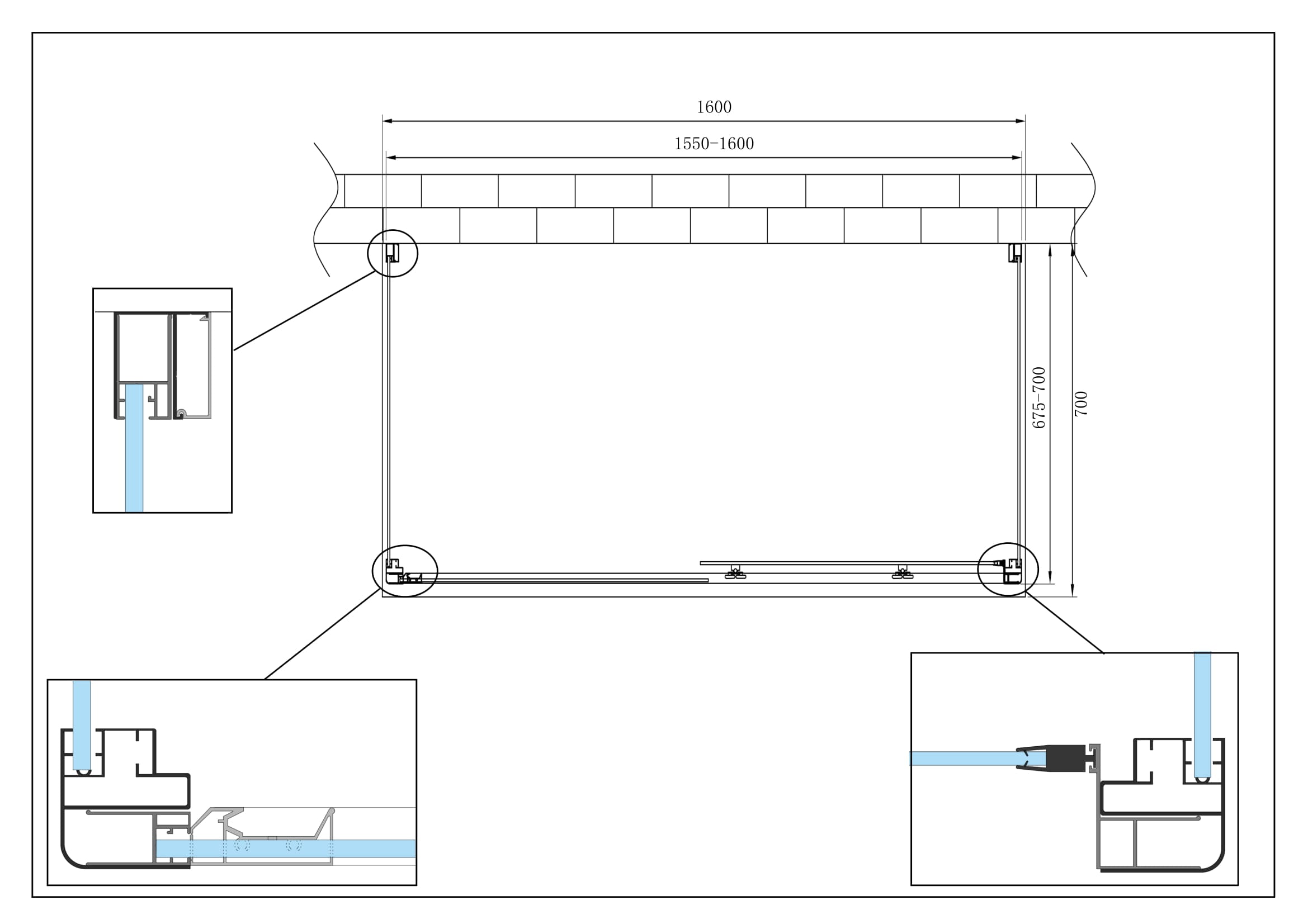 BOX CABINA DOCCIA 3 LATI 2 FISSI E UNO SCORREVOLE 67,5-70x155-160x67,5-70