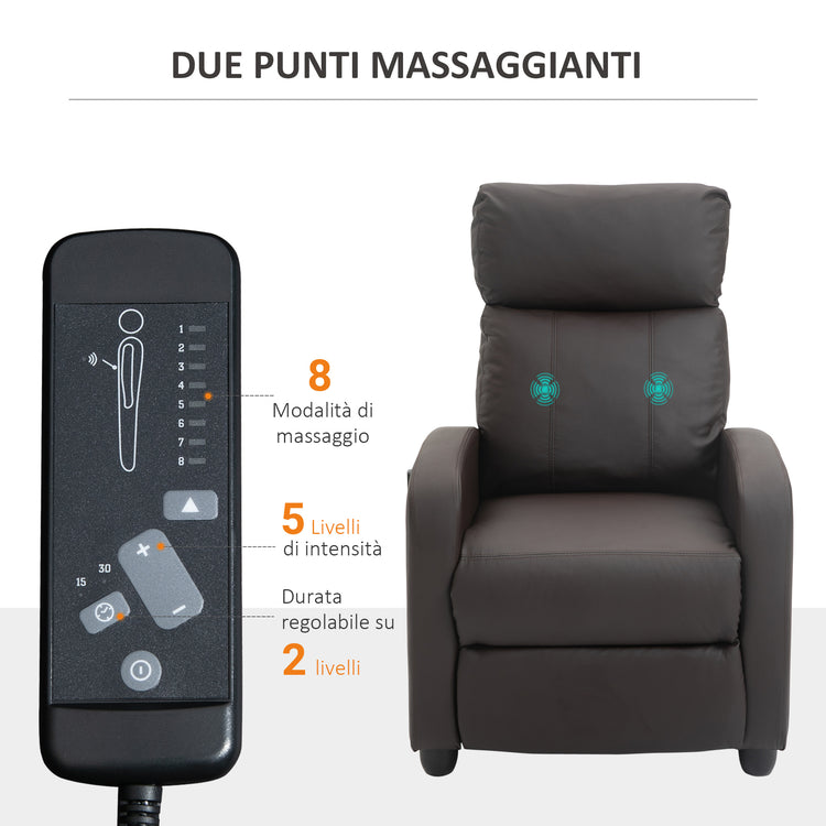 EASYCOMFORT  Poltrona Relax Massaggiante con 8 Modalità e 5 Intensità, Poltrona Reclinabile con Poggiapiedi e Telecomando - Marrone