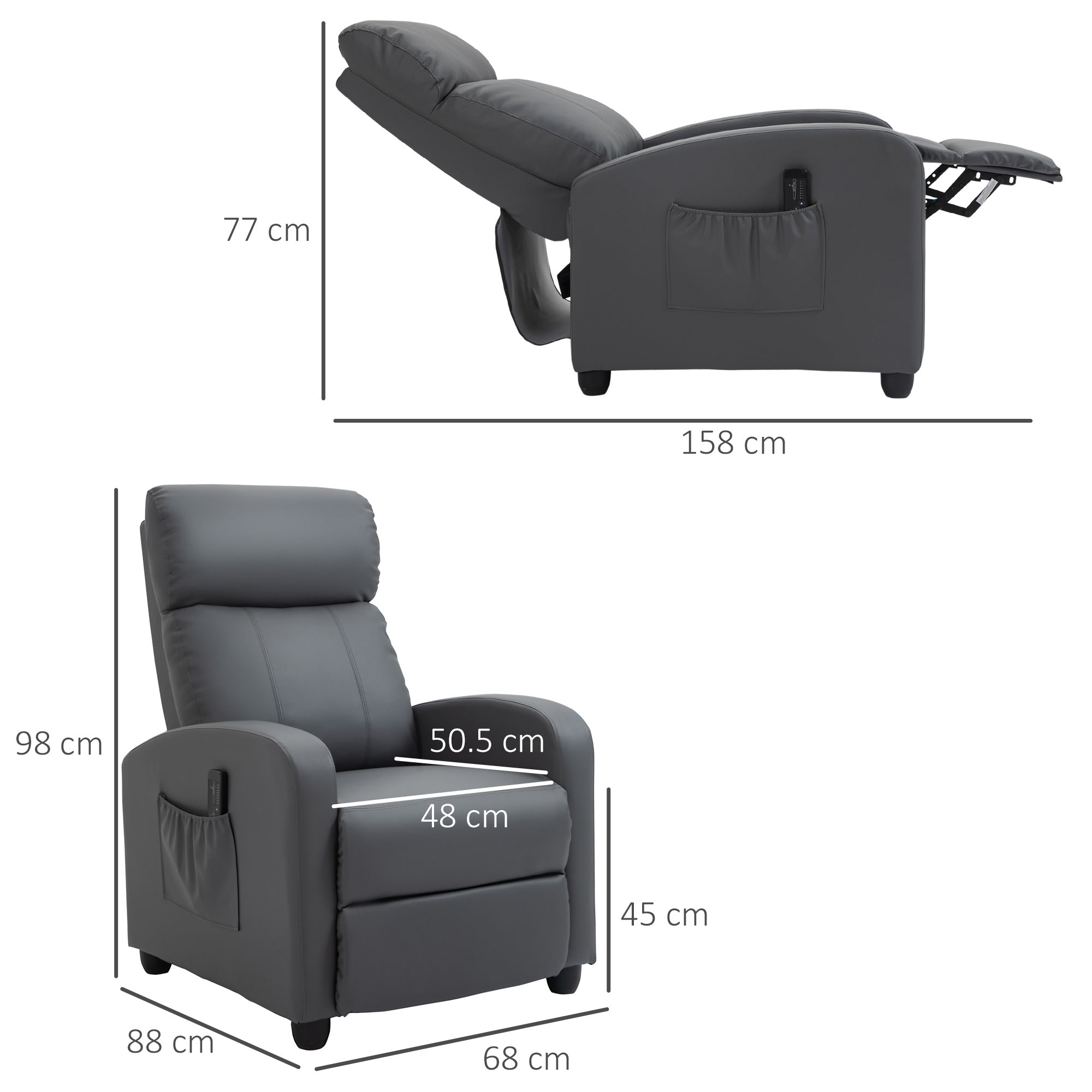 EASYCOMFORT  Poltrona Relax Massaggiante con 8 Modalità e 5 Intensità, Poltrona Reclinabile con Poggiapiedi e Telecomando - Grigio