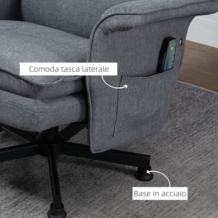 EasyComfort Poltrona Relax Massaggiante con Pouf e Telecomando, 8 Punti Massaggio e 5 Programmi, Grigio