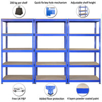 Scaffale in Acciaio Senza Bulloni Q-Rax Blu Largo 90cm per Magazzino e Garage