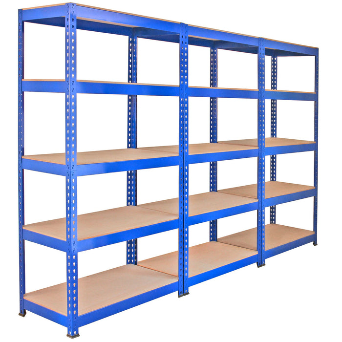 10 Scaffali in Acciaio Senza Bulloni Q-Rax Blu Larghi 90cm per Magazzino e Box