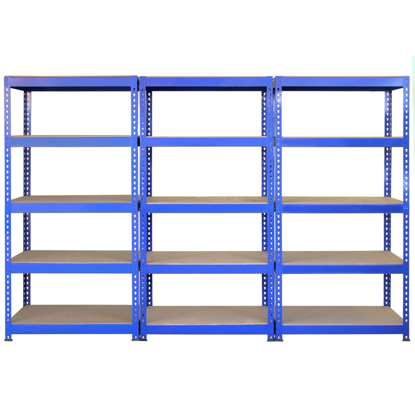 5 Scaffali in Acciaio Senza Bulloni Q-Rax Blu Larghi 90cm per Magazzino e Box