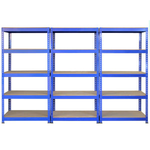 5 Scaffali in Acciaio Senza Bulloni Q-Rax Blu Larghi 90cm per Magazzino e Box