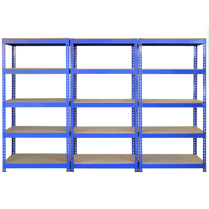 5 Scaffali in Acciaio Senza Bulloni Q-Rax Blu Larghi 90cm per Magazzino e Box