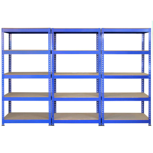 10 Scaffali in Acciaio Senza Bulloni Q-Rax Blu Larghi 90cm per Magazzino e Box