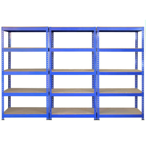 2 Scaffali 90cm e 3 Scaffali 120cm Q-Rax in Acciaio Senza Bulloni Blu per Garage