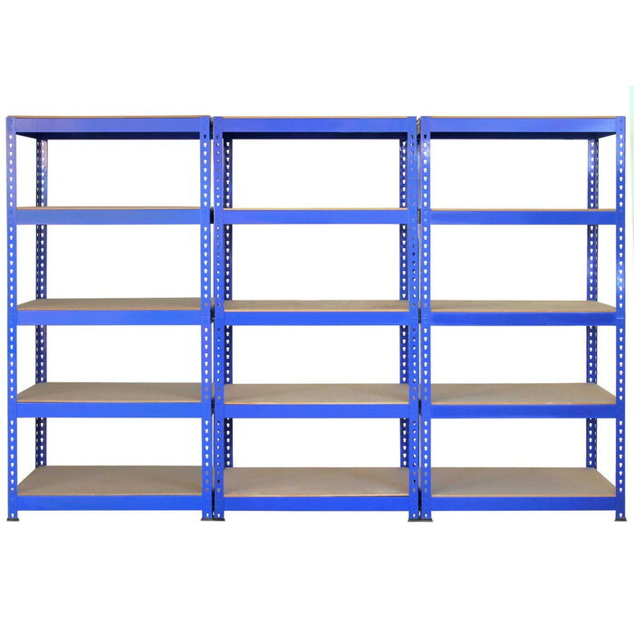 2 Scaffali 90cm e 3 Scaffali 120cm Q-Rax in Acciaio Senza Bulloni Blu per Garage