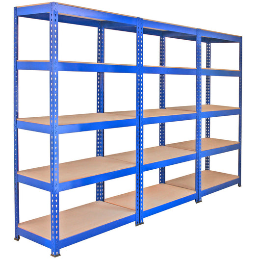 3 Scaffali 90cm e 2 Scaffali 120cm Q-Rax in Acciaio Senza Bulloni Blu per Garage