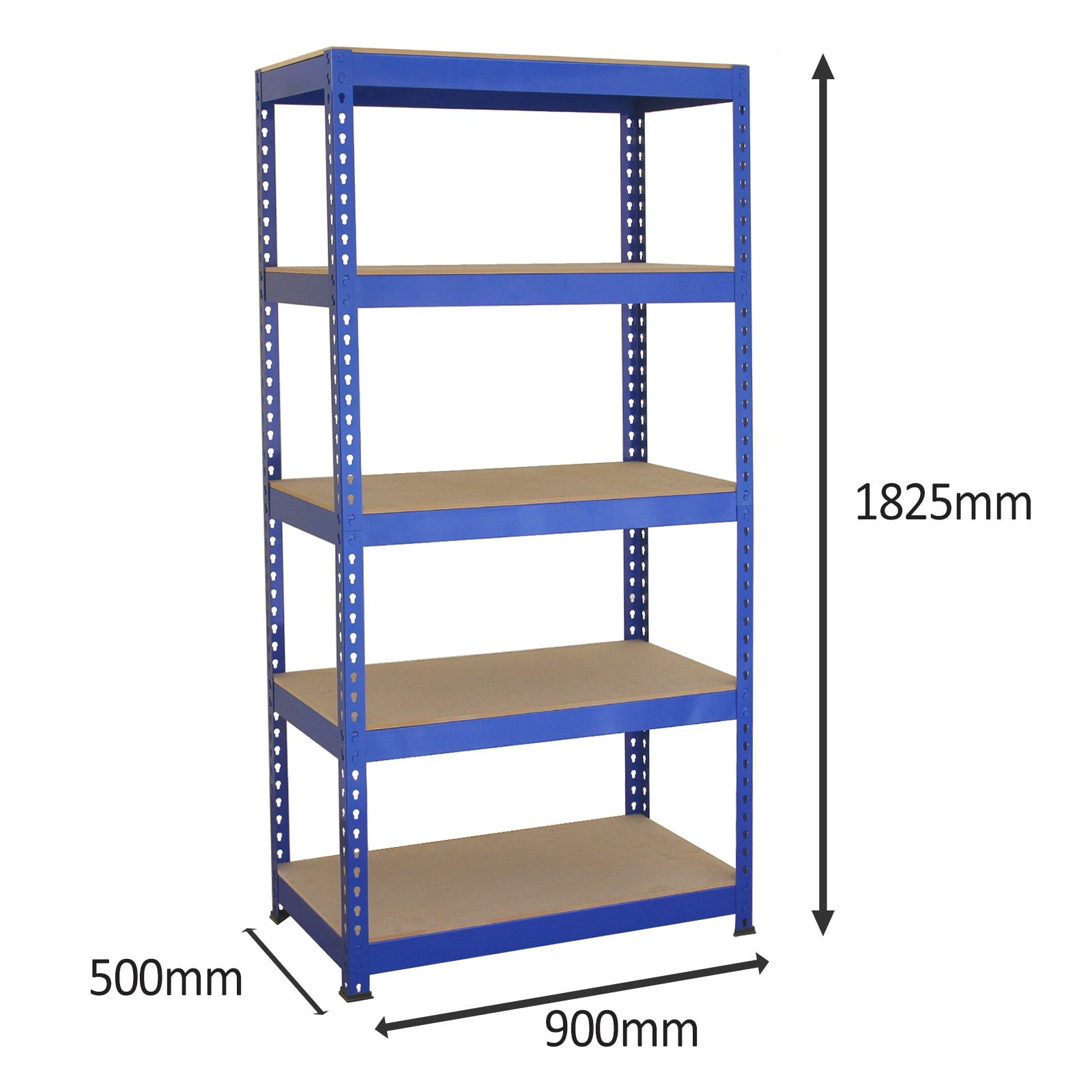 5 Scaffali in Acciaio Senza Bulloni Q-Rax Blu Larghi 90cm per Magazzino e Box