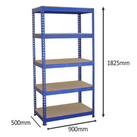 5 Scaffali in Acciaio Senza Bulloni Q-Rax Blu Larghi 90cm per Magazzino e Box