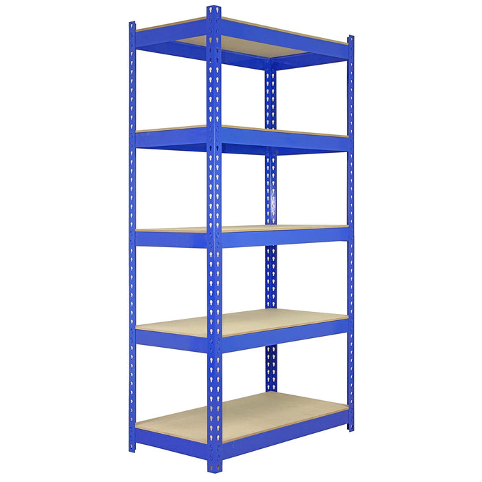 5 Scaffali in Acciaio Senza Bulloni Q-Rax Blu Larghi 90cm per Magazzino e Box