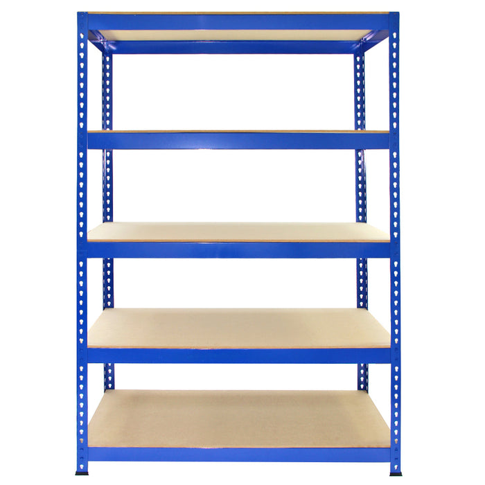 5 Scaffali in Acciaio Senza Bulloni Q-Rax Blu Larghi 120cm per Magazzino e Box