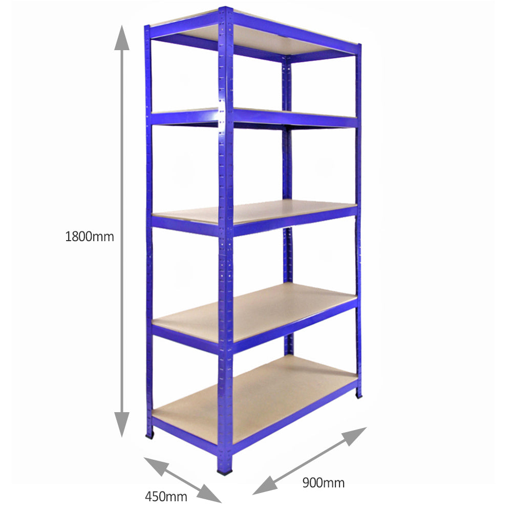 4 Scaffali in Acciaio Senza Bulloni T-Rax Blu Larghi 90cm per Garage