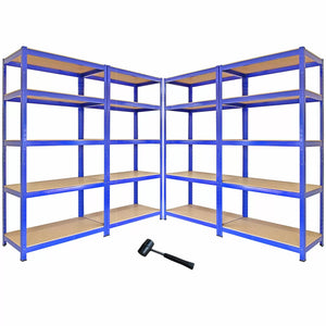 Set 4 Scaffali 5 Ripiani ad Incastro 90x50x180 cm e Martello Piani in MDF Struttura in Acciaio Blu