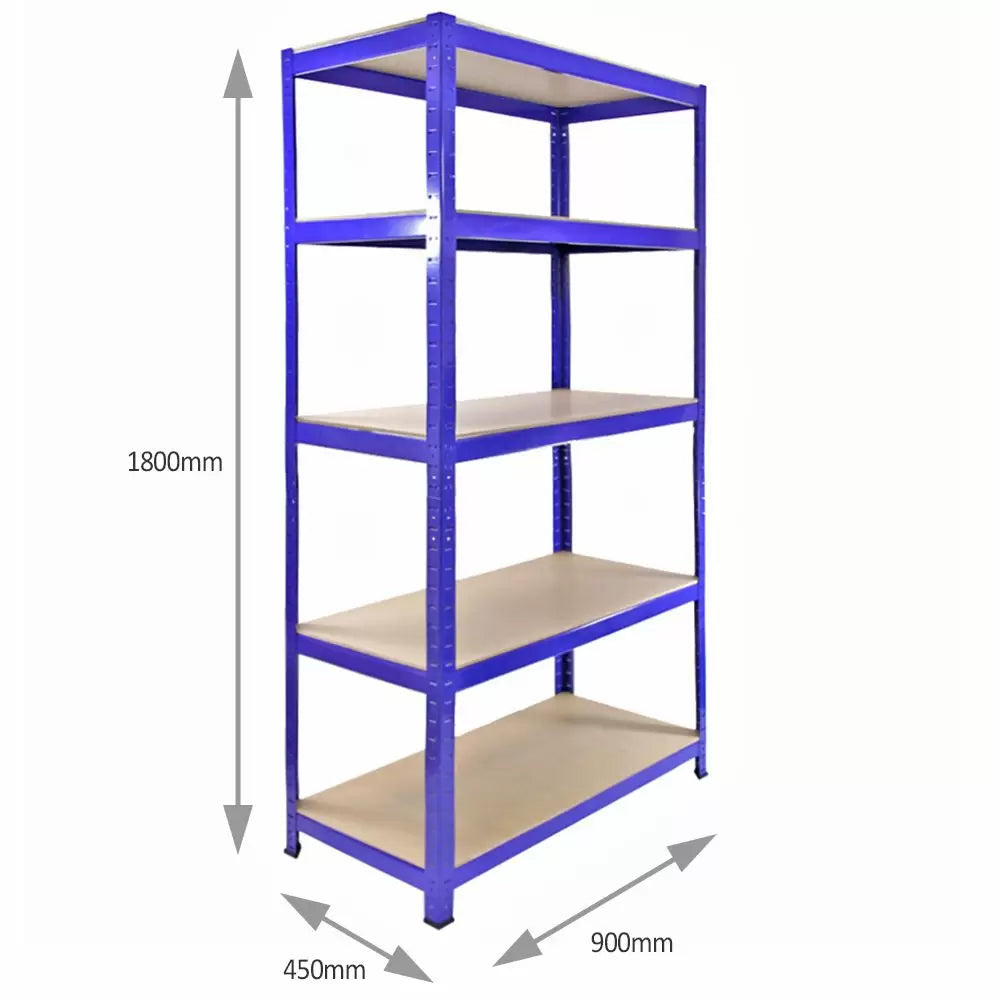 Set 4 Scaffali 5 Ripiani ad Incastro 90x50x180 cm e Martello Piani in MDF Struttura in Acciaio Blu