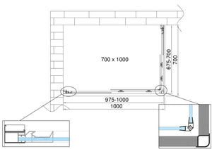 Box doccia 6 mm angolare rettangolare profilo cromo reversibile H.190 70x100