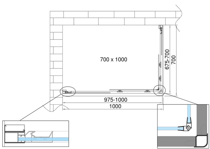 Box doccia 6 mm angolare rettangolare profilo cromo reversibile H.190 70x100