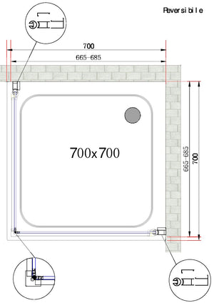 Box Doccia Doppio Battente Angolare Vetro Temperato 8 mm Easy-clean Reversibile 66,5-68,5 x 66,5-68,5 H 200 cm 