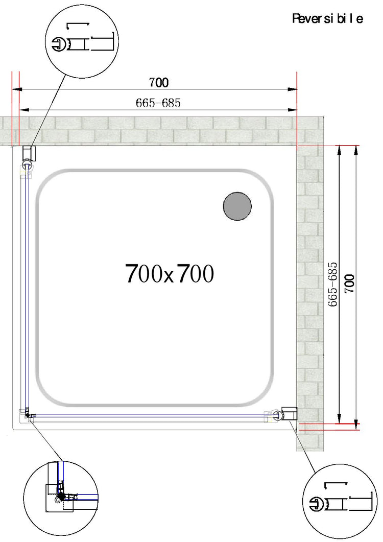 Box Doccia Doppio Battente Angolare Vetro Temperato 8 mm Easy-clean Reversibile 66,5-68,5 x 66,5-68,5 H 200 cm 