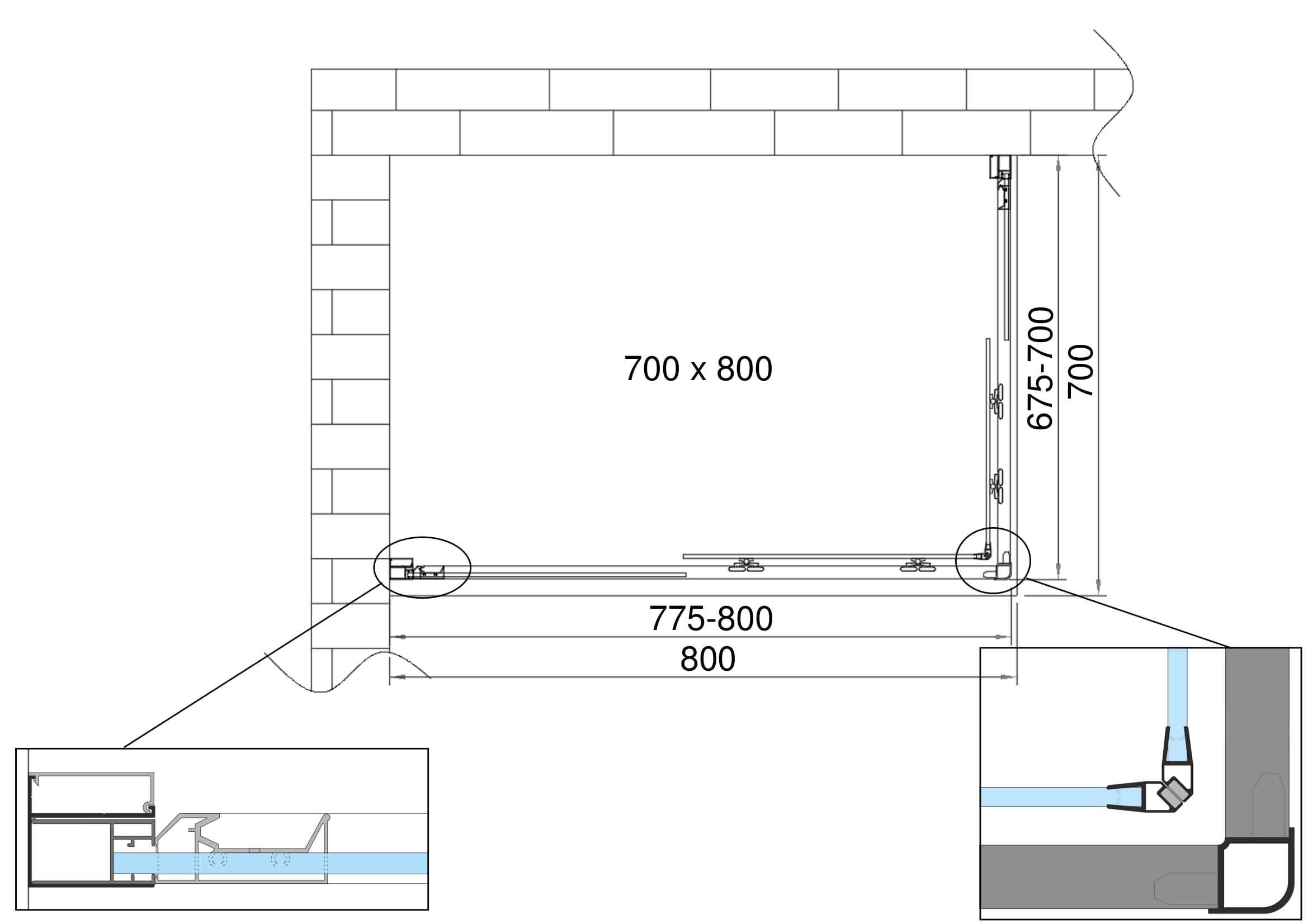 Box doccia 6 mm angolare rettangolare profilo cromo reversibile H.190 70x80