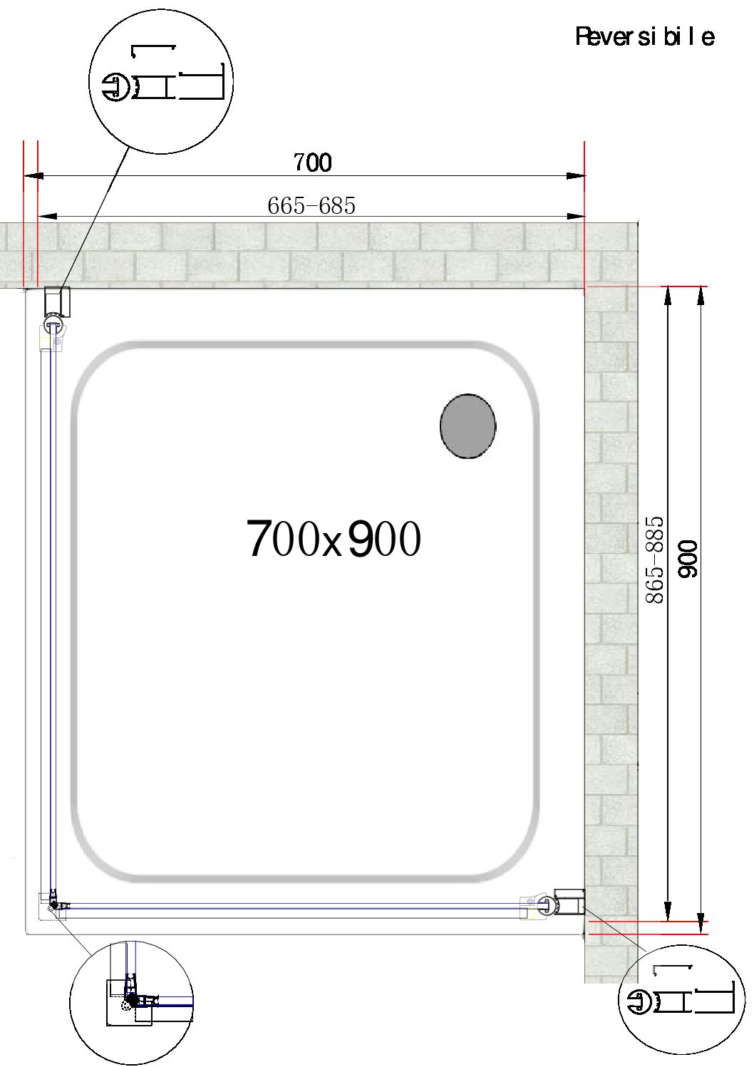 Box Doccia Doppio Battente Angolare Vetro Temperato 8 mm Easy-clean Reversibile 66,5-68,5 x 86,5-88,5 H 200 cm 