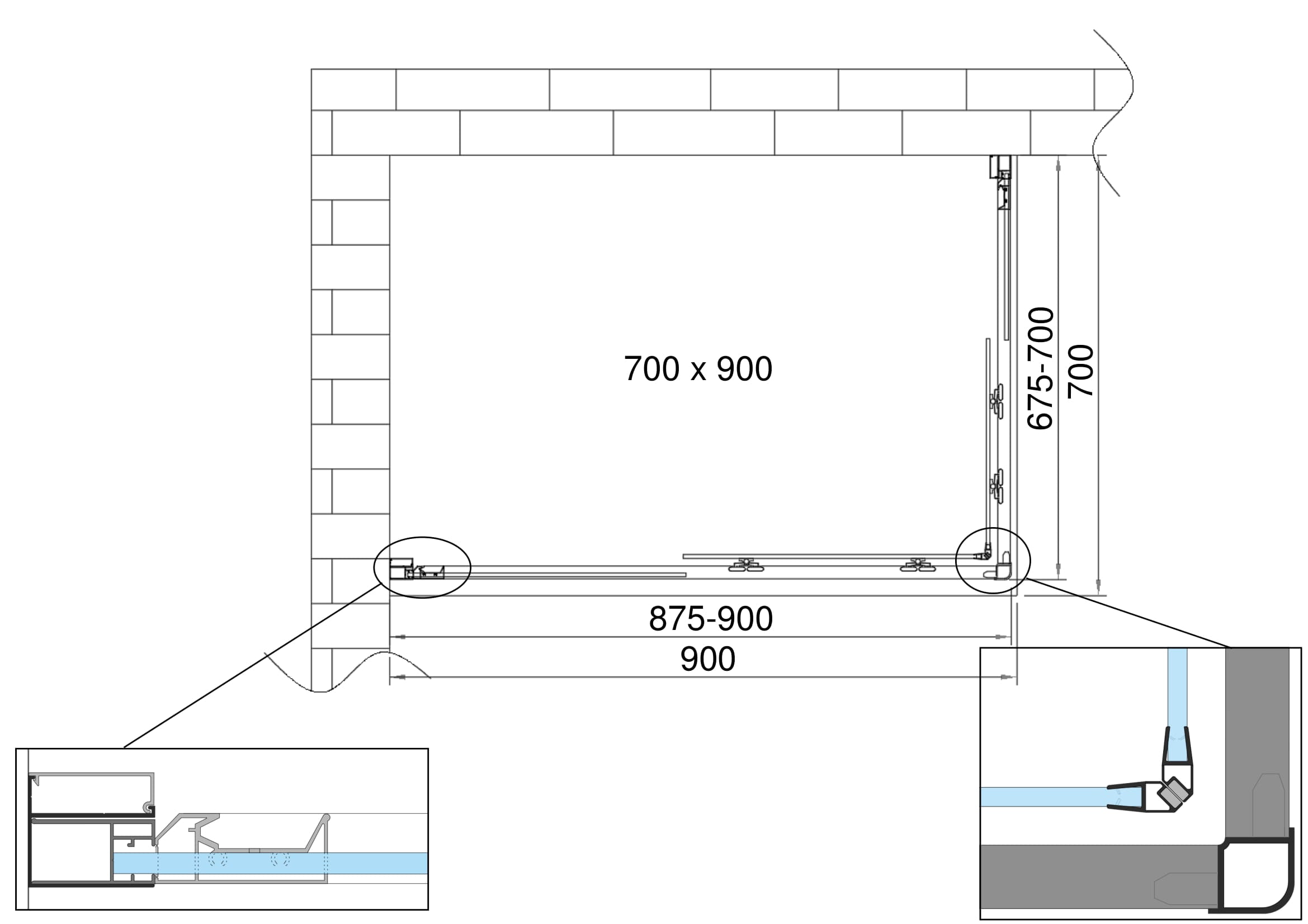 Box doccia 6 mm angolare rettangolare profilo cromo reversibile H.190 70x90