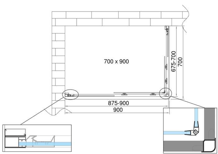 Box doccia 6 mm angolare rettangolare profilo cromo reversibile H.190 70x90