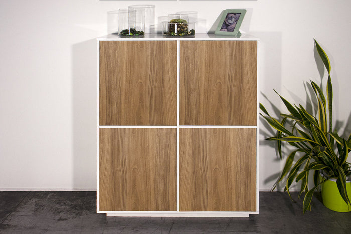 Credenza 4 Ante 100,1x41,4x126 cm Bloom Bianco Lucido e Noce