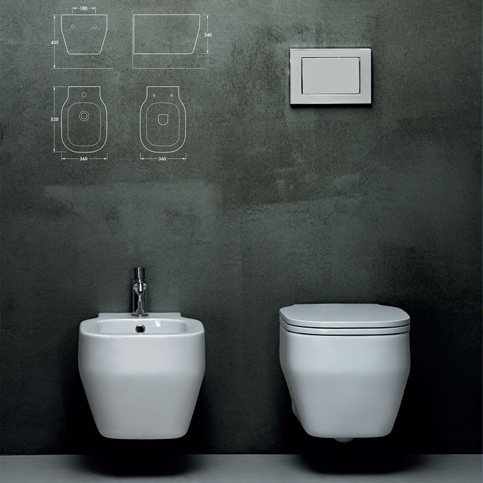 Sanitari Sospesi wc con sedile tradizionale e bidet Ceramica Azzurra Glaze 