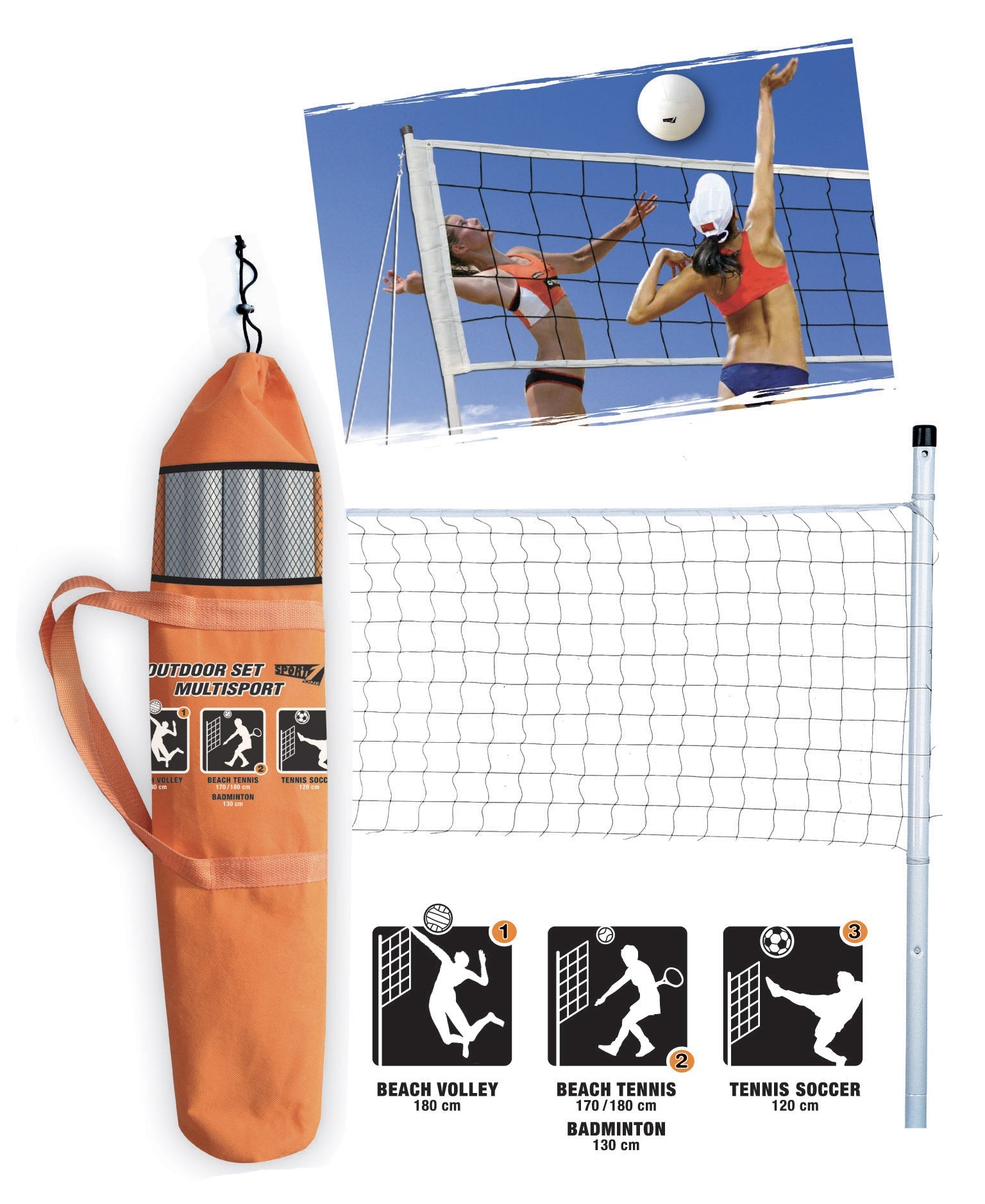 Rete Impermeabile Portatile per Beach Volley 6x0,60m con Paletti in Metallo Bianca