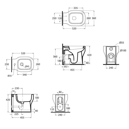 Sanitari Filoparete Ceramica Azzurra Glaze WC + BIDET + SEDILE