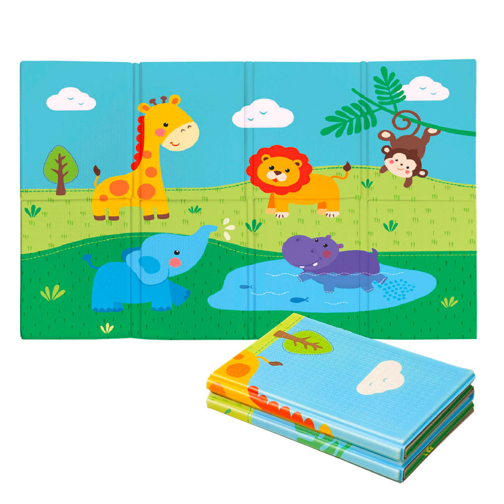 Tappeto Morbido per Bambini 120x90x0,8 cm Pieghevole Doppia Grafica Giungla Multicolore