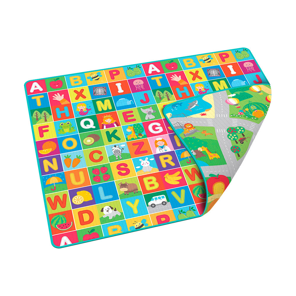 Tappeto Morbido per Bambini 200x160 cm Arrotolabile Doppia Grafica Multicolore