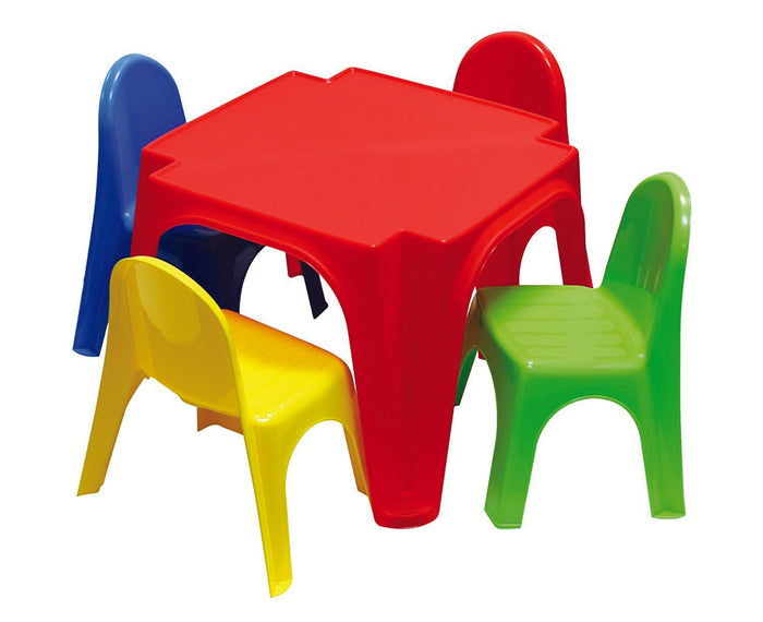 Set Tavolo con 4 Sedie per Bambini in Plastica Multicolore