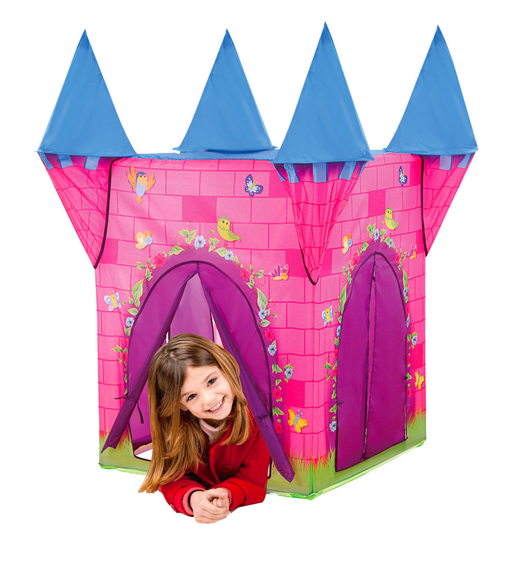 Tenda da Gioco per Bambini 110x110x132 cm Struttura in Plastica Tubolare Con 2 Torri Rosa