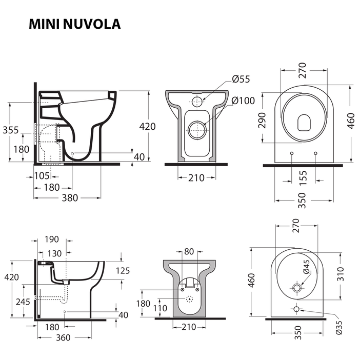 Sanitari Filoparete Ceramica Azzurra Mini Nuvola WC + BIDET + SEDILE SOFT CLOSE