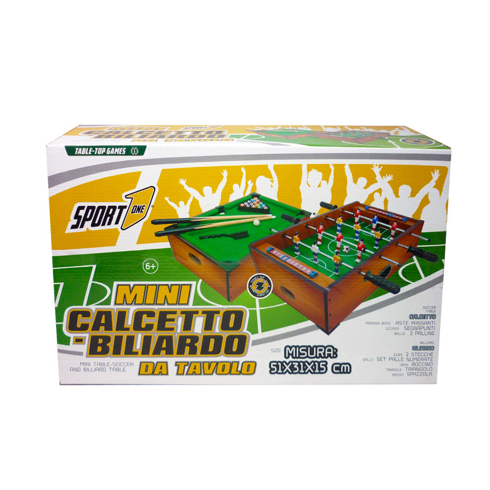 Tavolo Multi Gioco 2 in 1 51x31x15 cm Calciobalilla Biliardo Marrone Chiaro