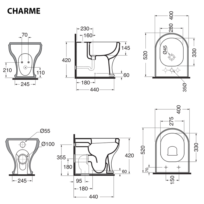 Sanitari classici filoparete Ceramica Azzurra Charme wc bidet sedile soft close