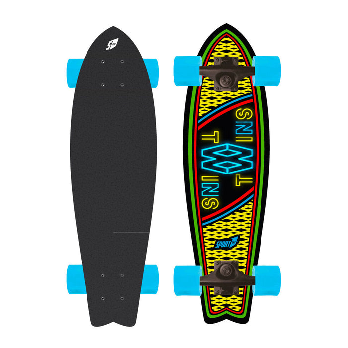 Skateboard con Tavola 70 cm in Legno Coda di Rondine Twins Giallo/Azzurro e Rosso/Giallo