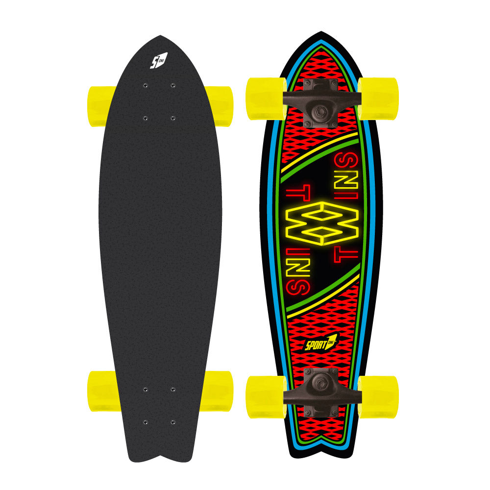 Skateboard con Tavola 70 cm in Legno Coda di Rondine Twins Giallo/Azzurro e Rosso/Giallo