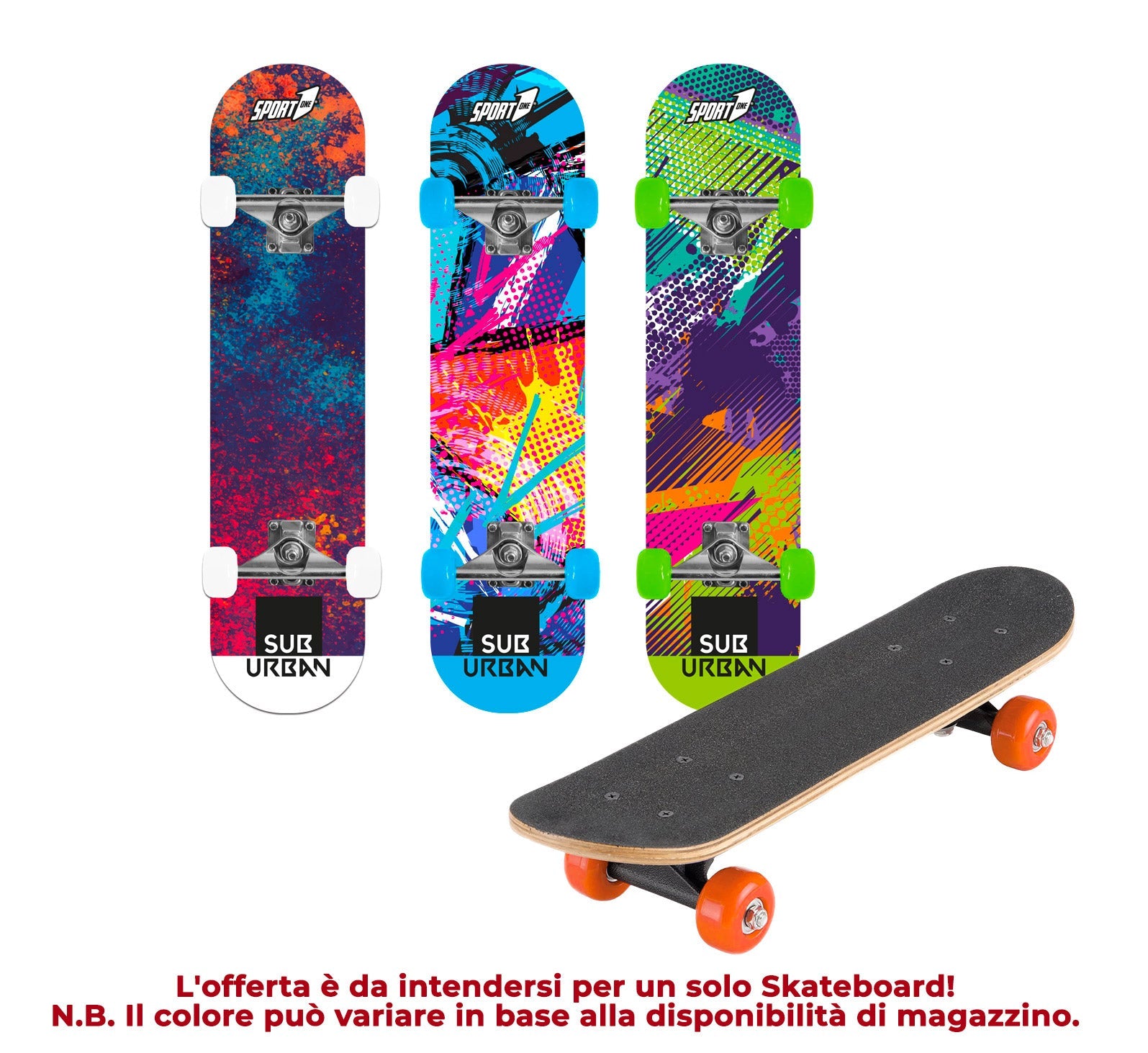 Skateboard con Tavola 80 cm in Legno Concava Sub Urban Multicolore