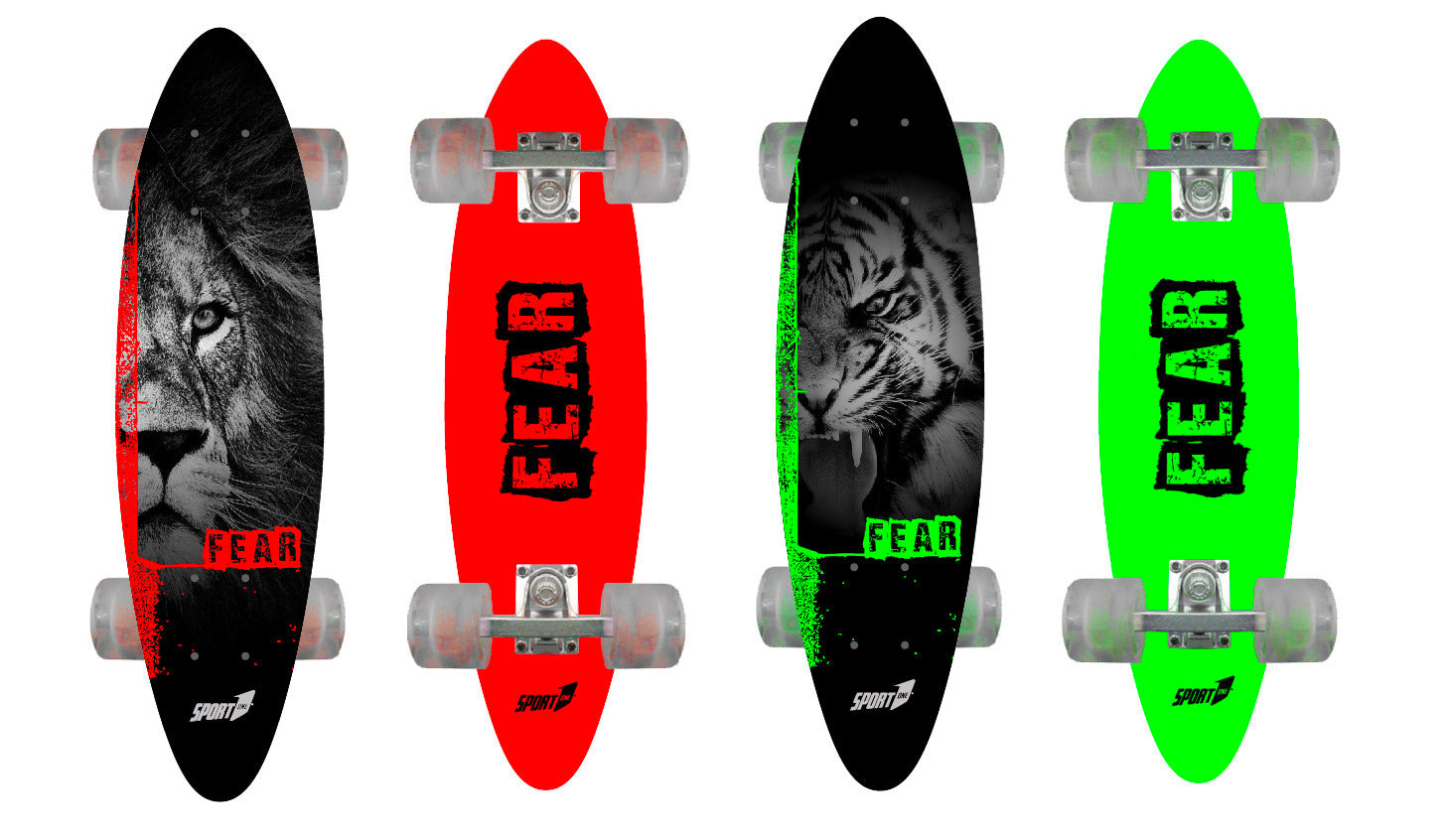 Skateboard con Tavola 61 cm in Legno Fear Rosso Verde