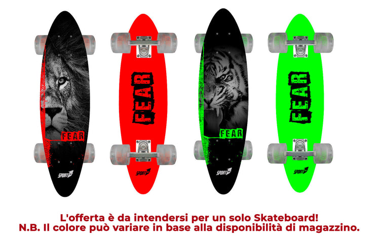 Skateboard con Tavola 61 cm in Legno Fear Rosso Verde