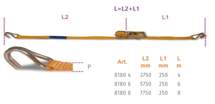 CINGHIA X ANCORAGGIO ROBUR C/CRICCO E GANCI 1T CM.3,5 MT.6 A