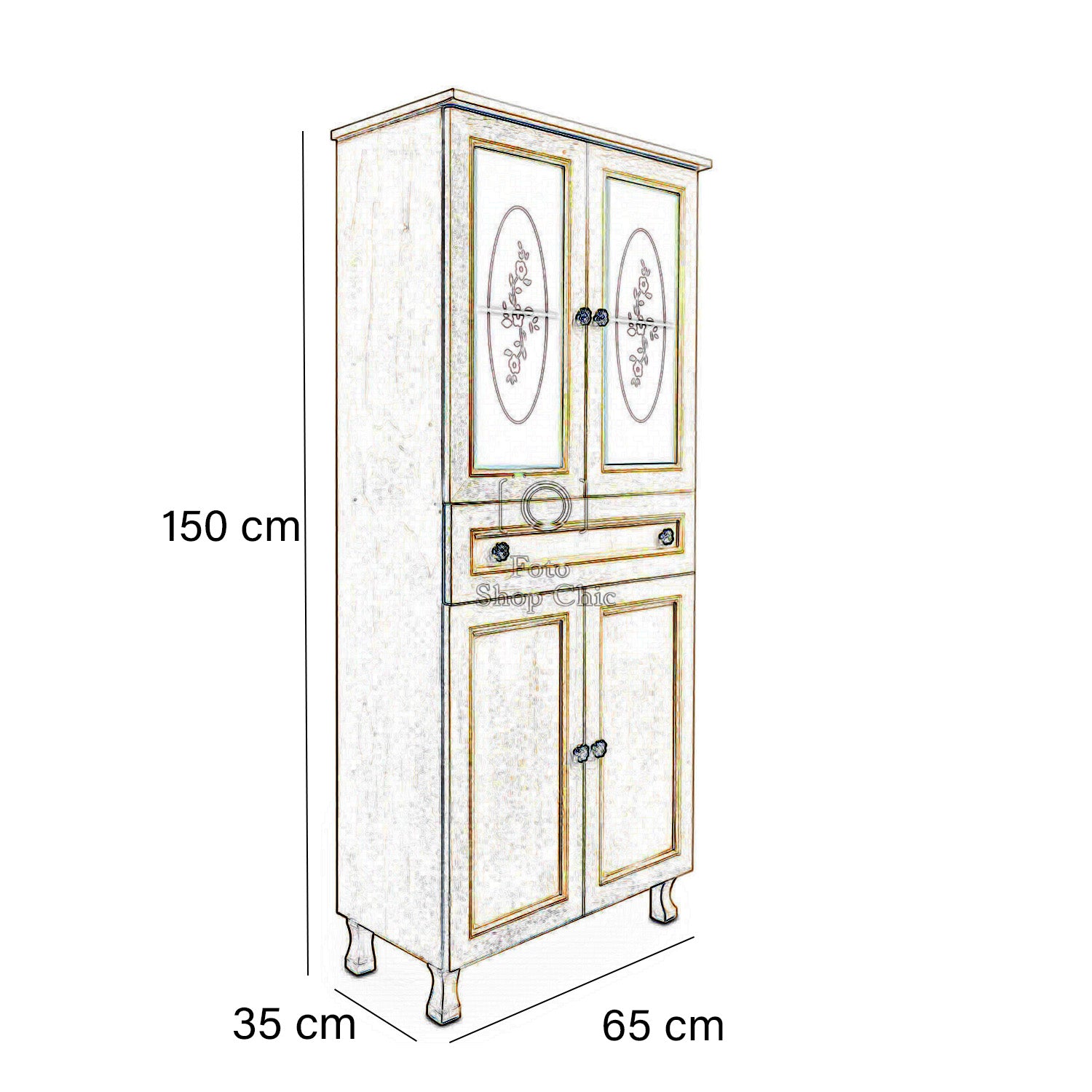 Mobile multiuso colonna in legno finitura avorio decapè 150 cm