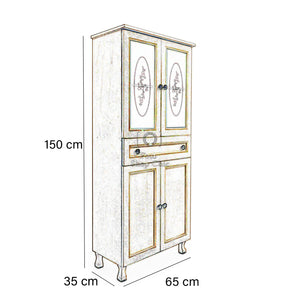 Mobile multiuso colonna in legno finitura avorio decapè 150 cm